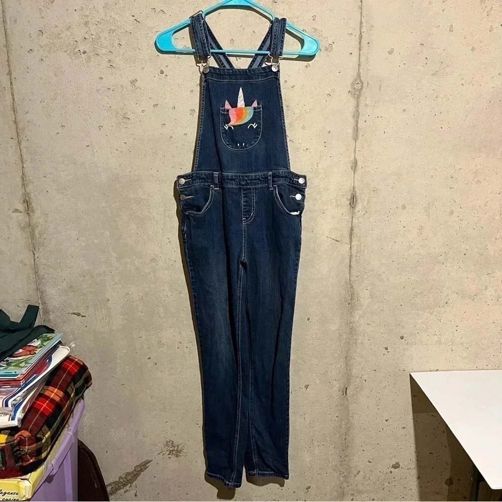 Girls' Unicorn Overalls Jeans - Cat & Jack Skinny Leg Stretch Size XL 14/16